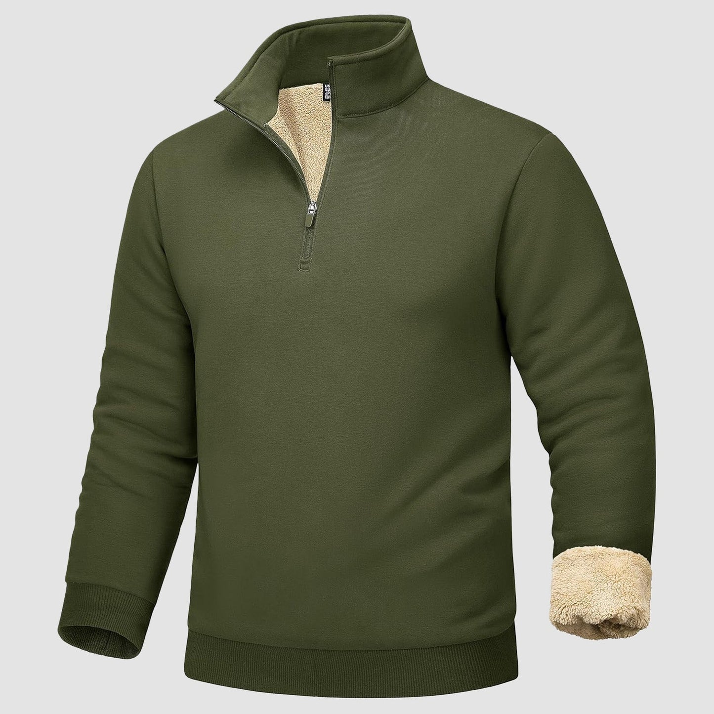 Men's sherpa lined quarter zip fleece pullover heavyweight cozy cold weather layer stretch fit