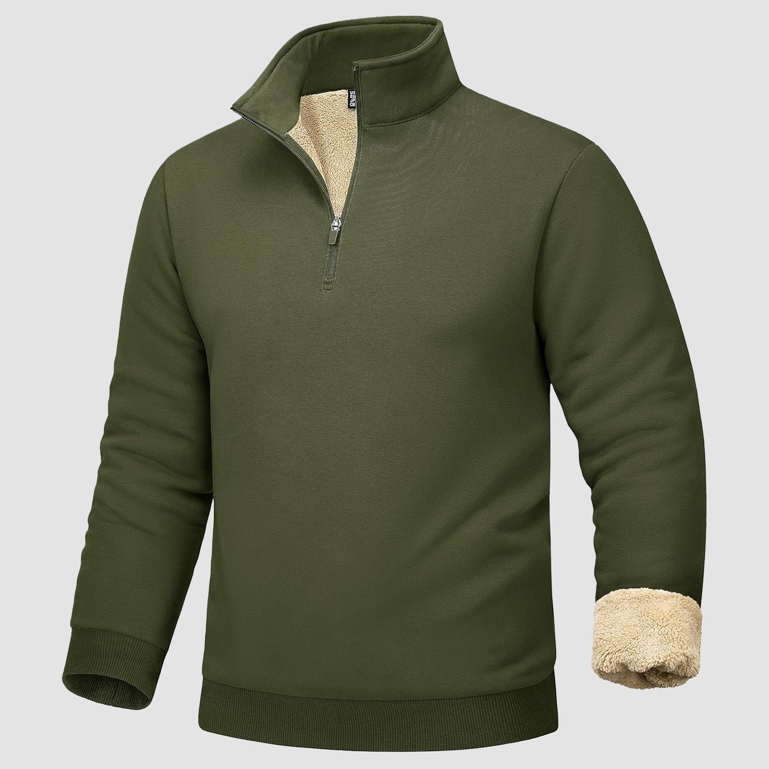 Men's sherpa lined quarter zip fleece pullover heavyweight cozy cold weather layer stretch fit