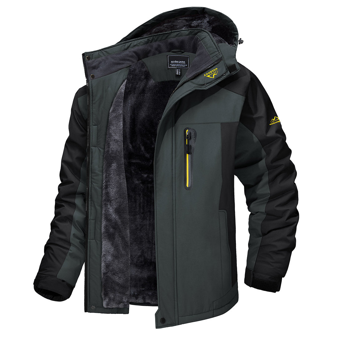Men's windproof fleece-lined ski jacket, waterproof breathable all-weather shell with multiple pockets