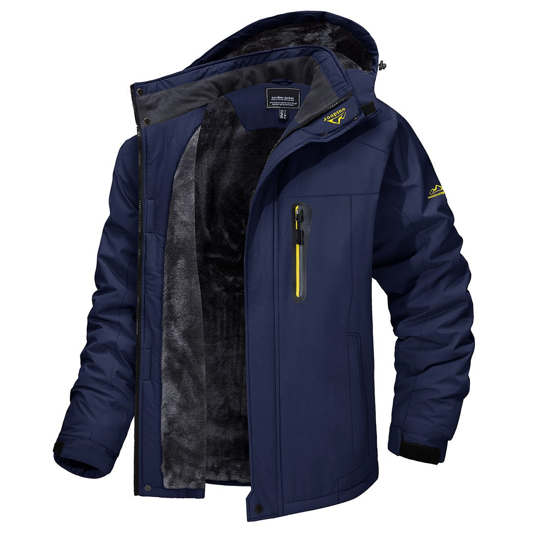 Men's windproof fleece-lined ski jacket, waterproof breathable all-weather shell with multiple pockets