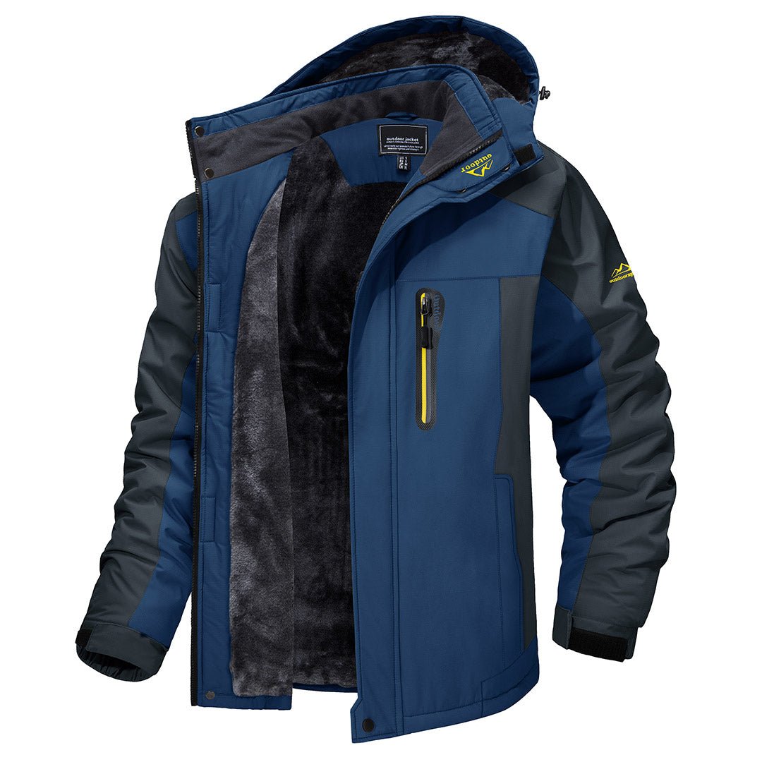 Men's windproof fleece-lined ski jacket, waterproof breathable winter shell with multiple pockets