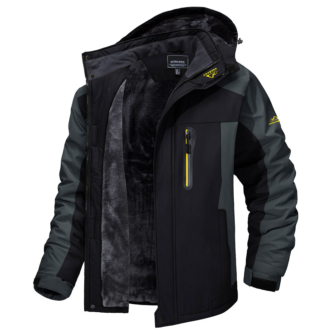 Men's windproof fleece-lined ski jacket waterproof breathable winter shell with multiple pockets