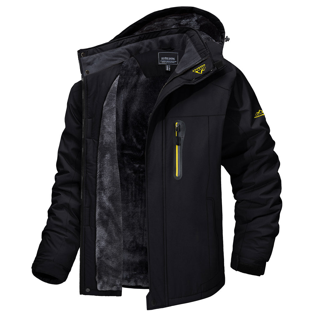 Men's windproof fleece-lined ski jacket, waterproof breathable winter shell with multiple pockets