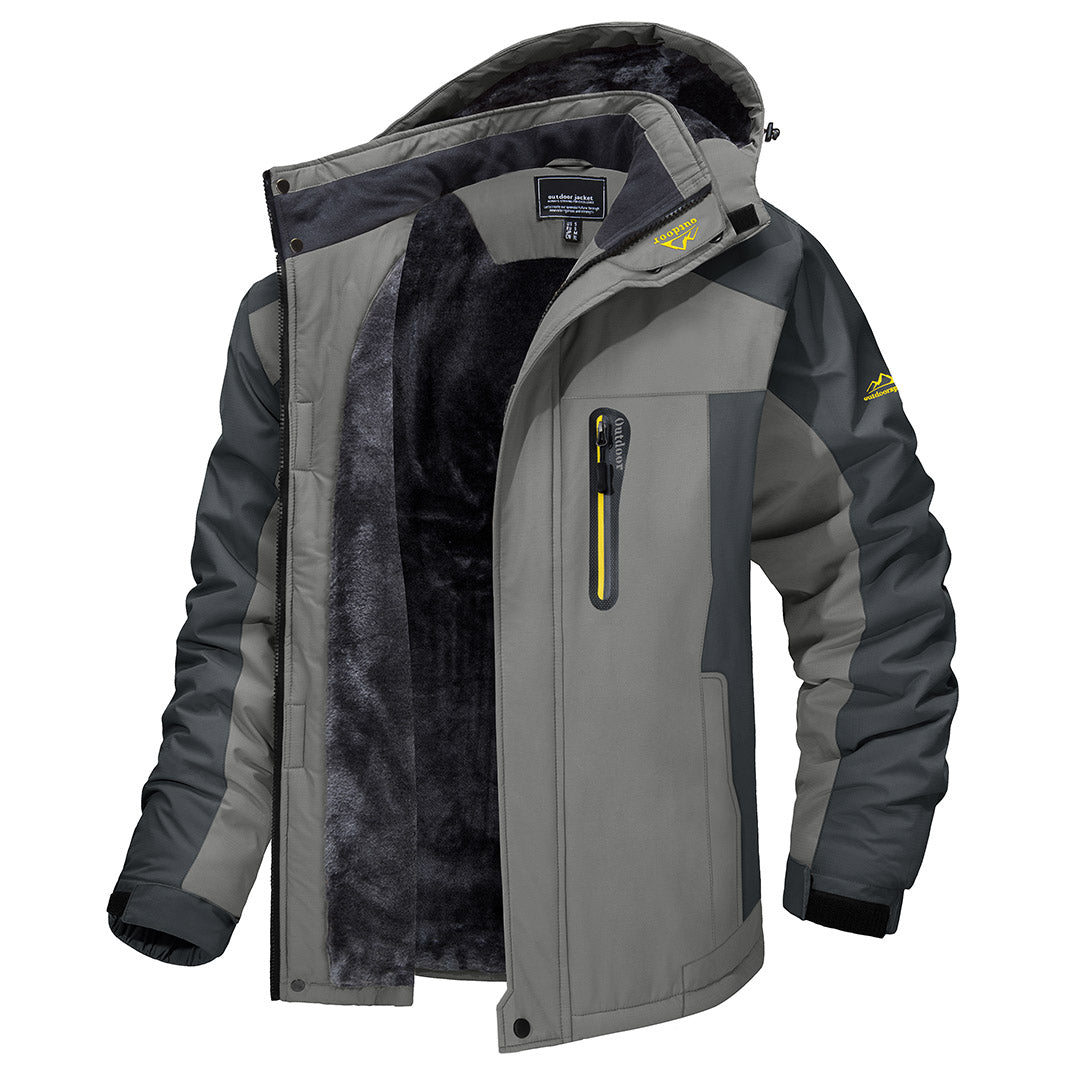 Men's windproof fleece-lined ski jacket, waterproof breathable winter shell with multiple pockets