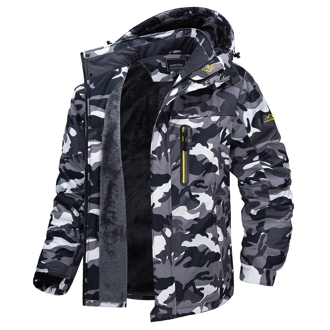 Men's windproof fleece-lined ski jacket, waterproof breathable winter shell with multiple pockets