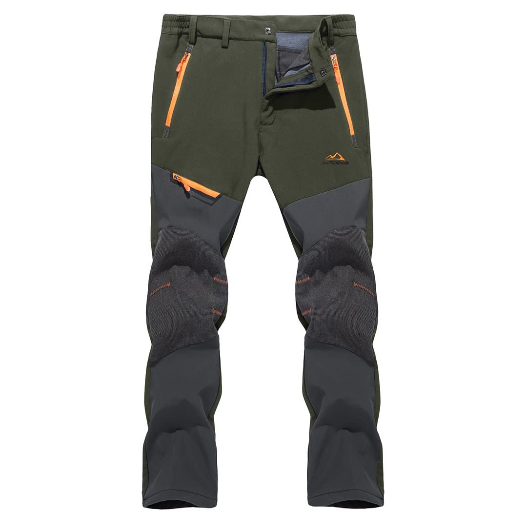 Men's black water-resistant fleece-lined ski pants with cold-weather insulation for hiking