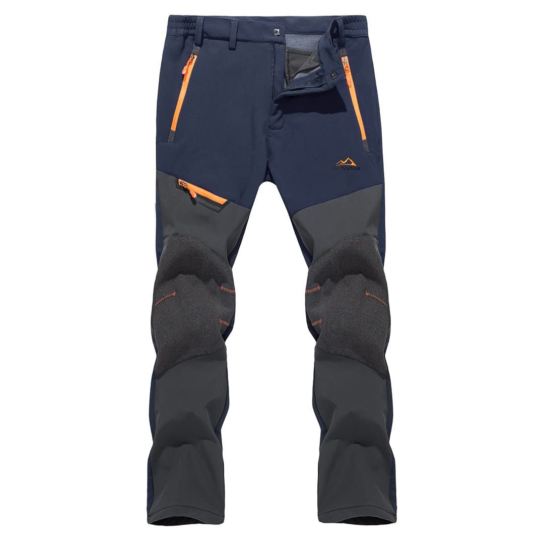 Men's black water-resistant fleece-lined ski pants with tapered fit for cold weather hiking