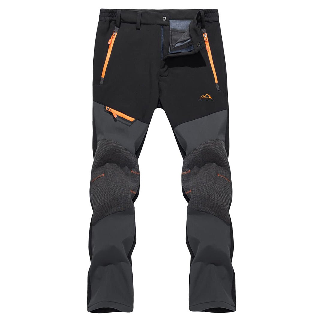 Men's black water-resistant fleece-lined ski pants with windproof design for cold weather hiking