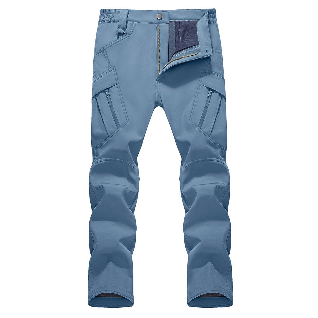 Men's black softshell ski pants fleece-lined wind-resistant tactical fit for outdoor winter sports