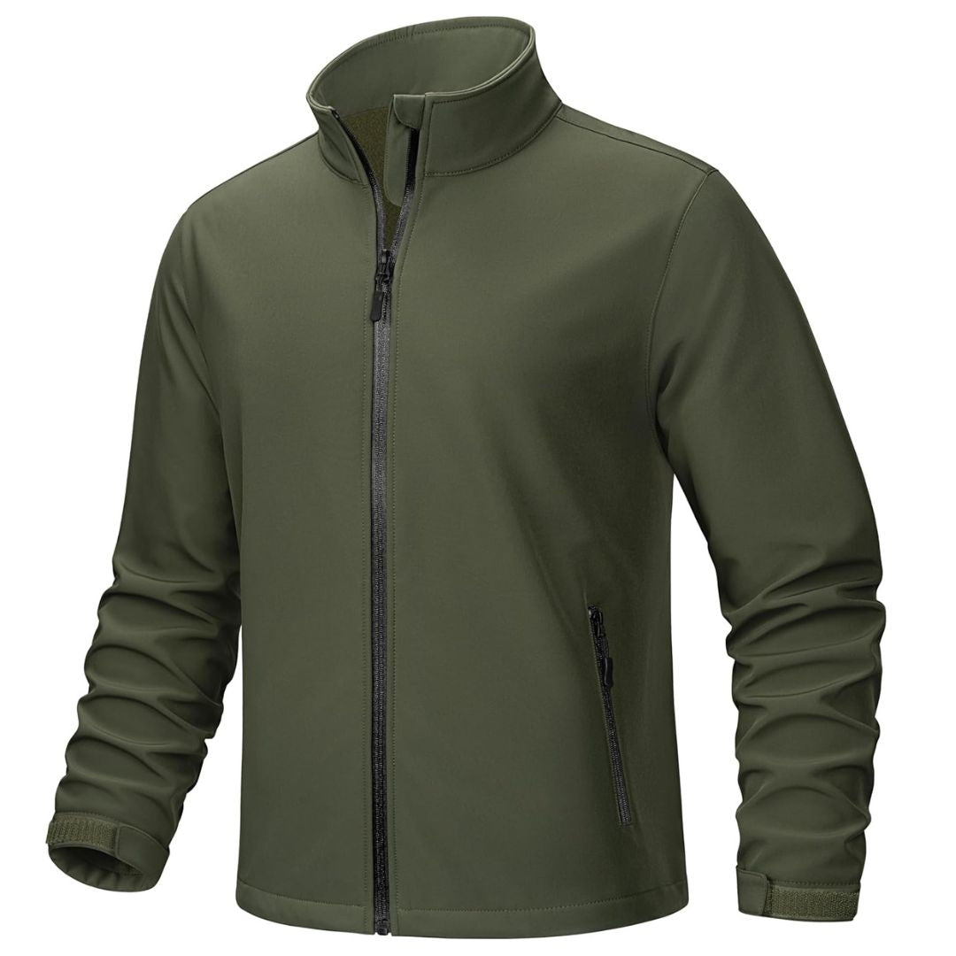 Men's lightweight gray softshell hiking jacket windproof waterproof breathable outdoor adventure coat
