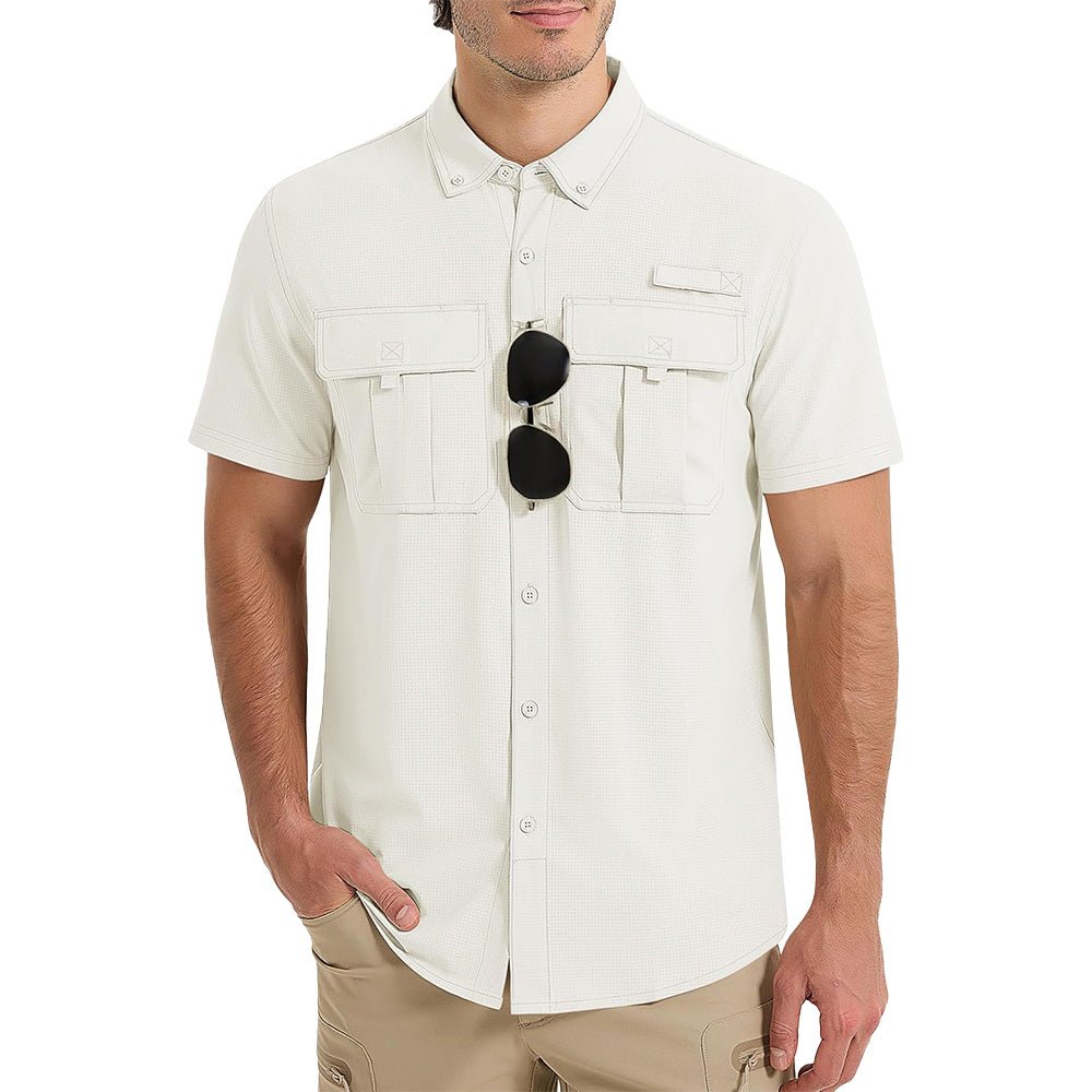 Men's UPF 50 light blue quick-dry fishing shirt with breathable sun protection for anglers
