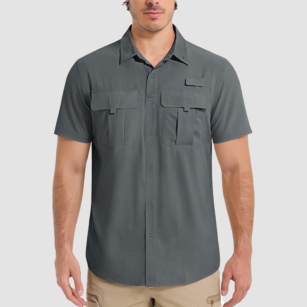 Men's UPF 50 lightweight fishing shirt in neutral tone, quick-dry breathable angler sun protection top