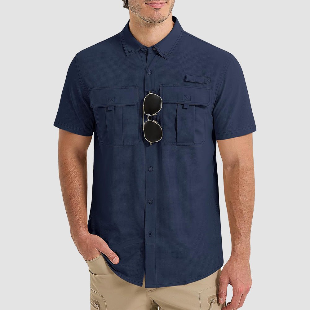 Men's UPF 50 lightweight fishing shirt in neutral tone, quick-dry breathable fabric for sun protection