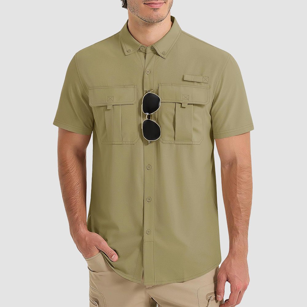 Men's UPF 50 lightweight fishing shirt in solid color, quick-dry breathable fabric for sun protection