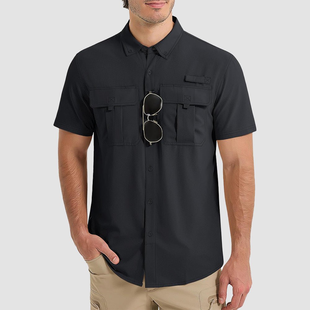 Men's UPF 50 lightweight fishing shirt in neutral tone, quick-dry breathable fabric for sun protection