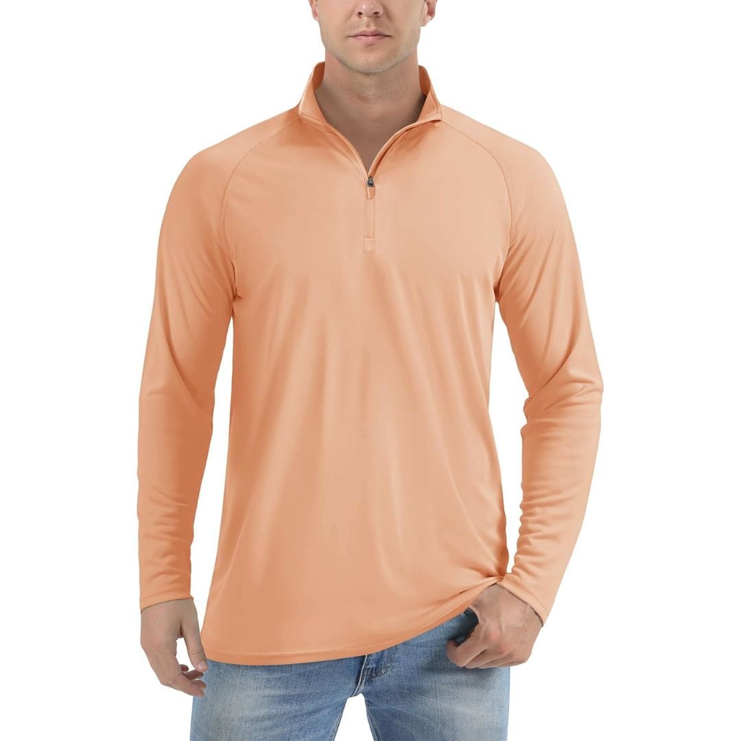 Men's UPF 50+ long sleeve zip rash guard sun shirt lightweight quick-dry outdoor athletic fit