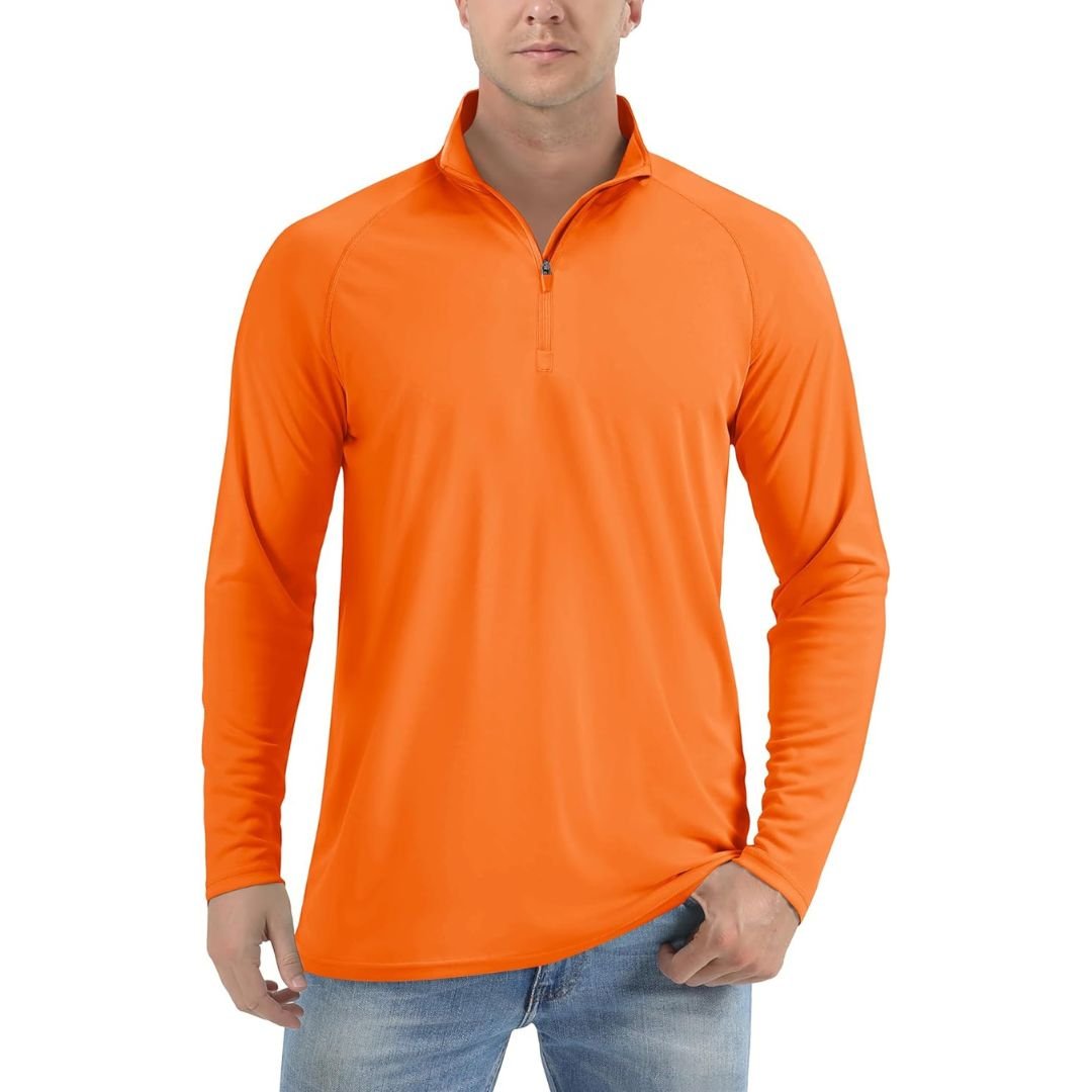 Men's UPF 50+ long sleeve zip rash guard shirt lightweight quick-dry sun protection outdoor