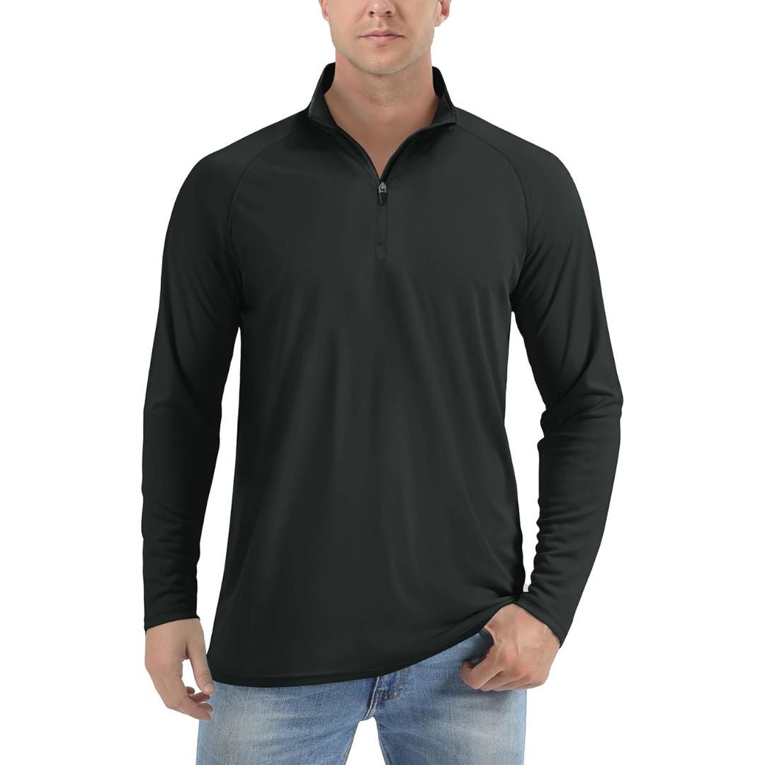 Men's UPF 50+ long sleeve zip rash guard sun shirt lightweight quick-dry polyester outdoor active fit