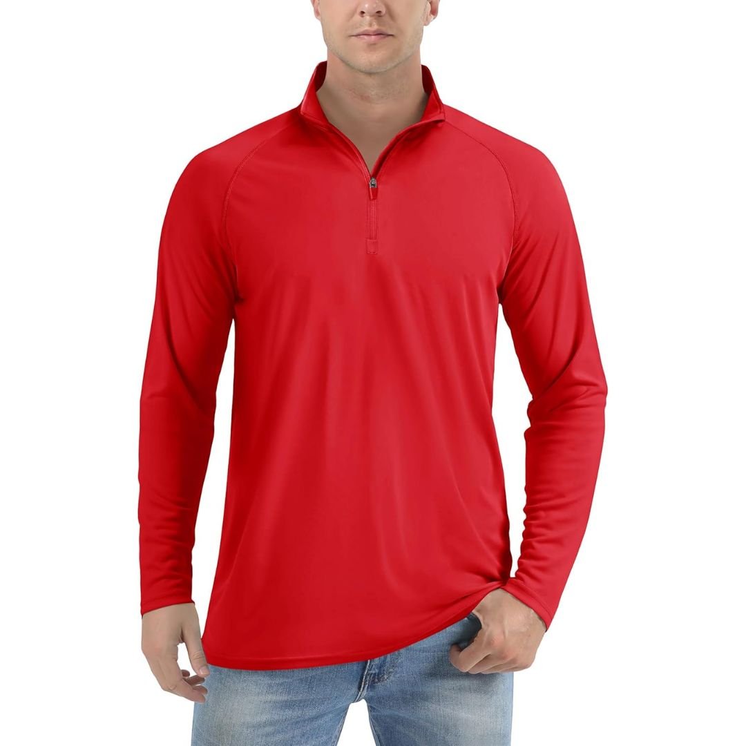 Men's UPF 50+ long sleeve zip rash guard shirt lightweight quick-dry sun protection outdoor