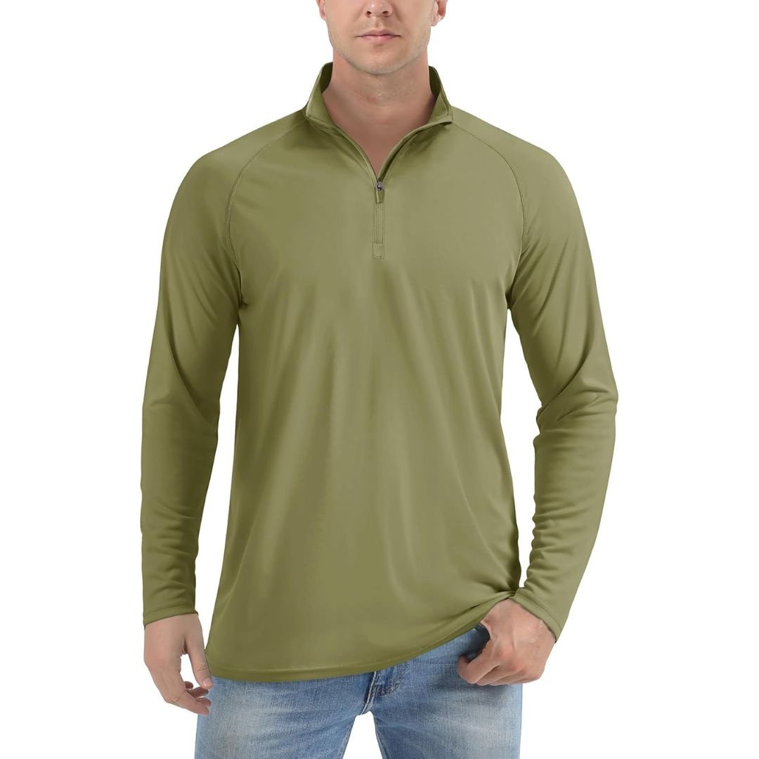 Men's UPF 50+ long sleeve zip rash guard shirt lightweight quick-dry sun protection outdoor