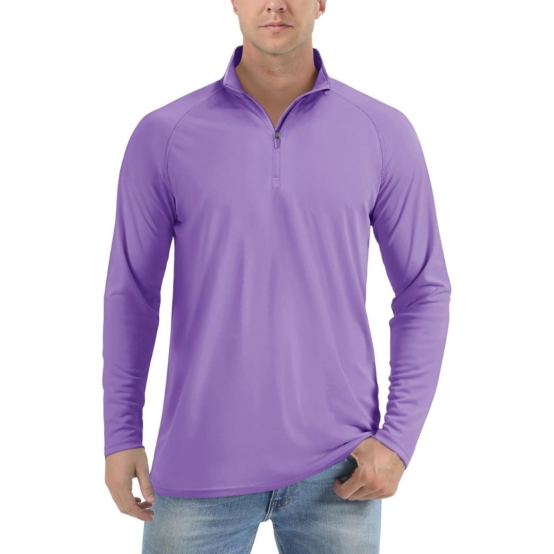 Men's UPF 50+ long sleeve zip rash guard sun shirt lightweight quick-dry outdoor athletic fit