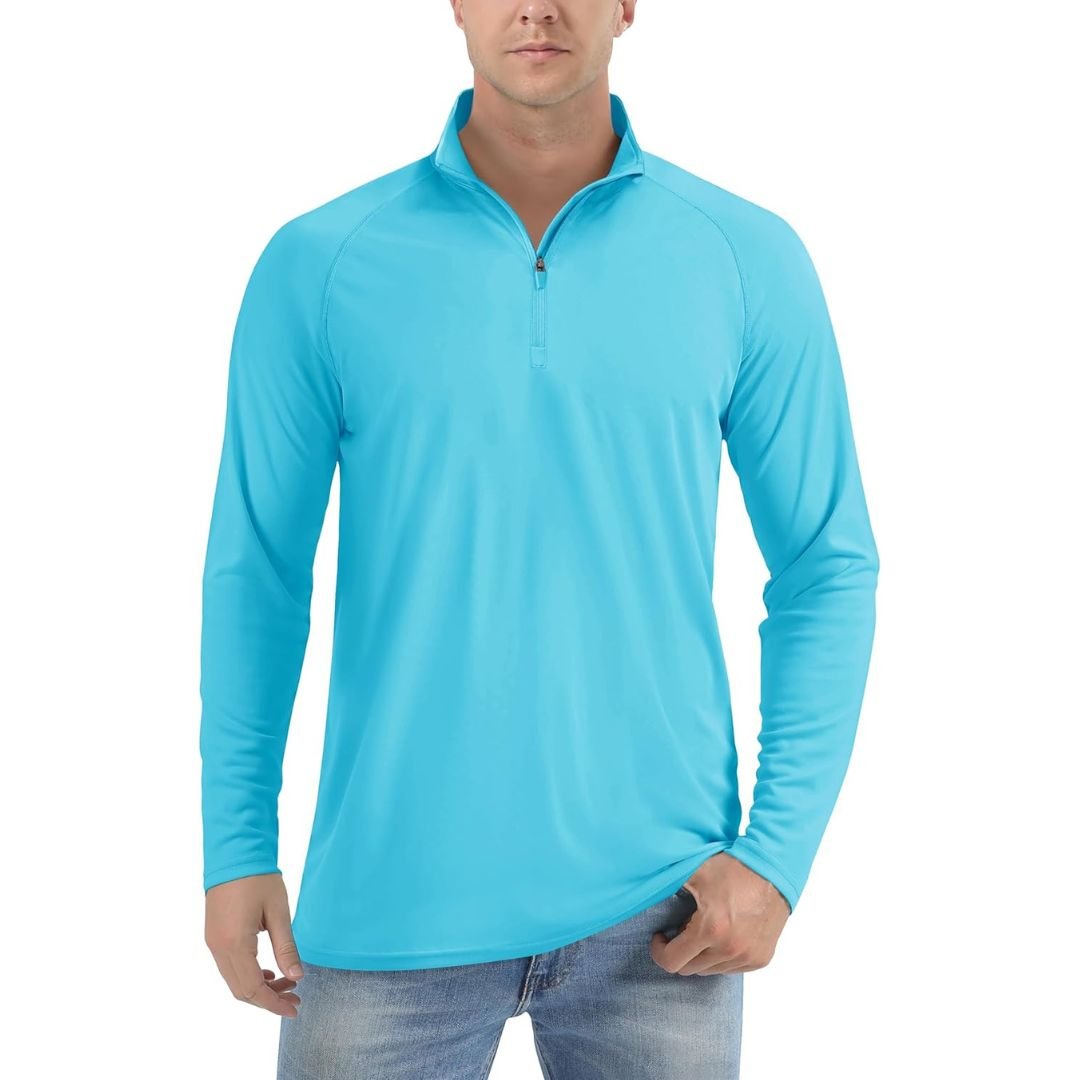 Men's UPF 50+ long sleeve zip rash guard shirt lightweight quick-dry sun protection outdoor