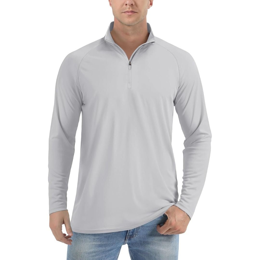 Men's UPF 50+ long sleeve zip rash guard sun shirt lightweight quick-dry outdoor athletic fit