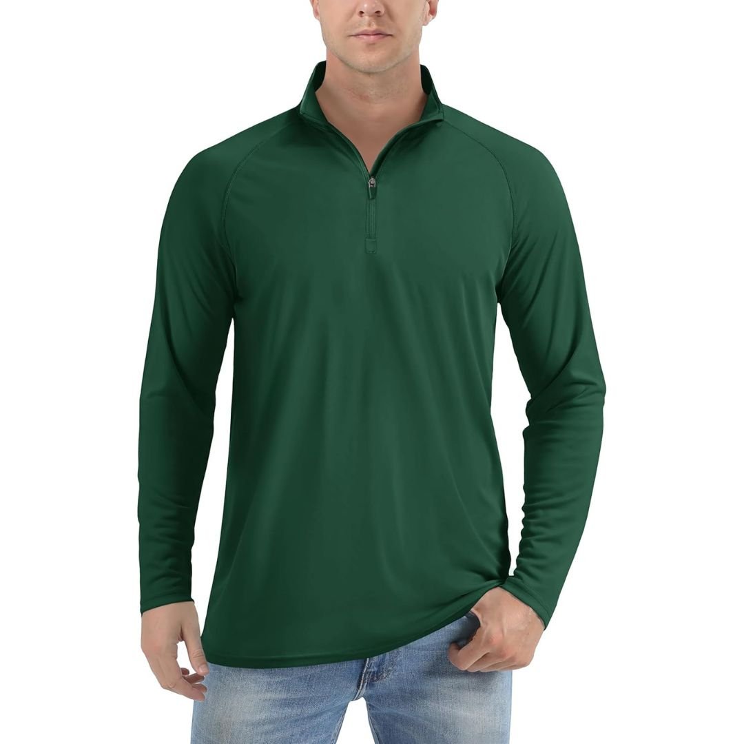 Men's UPF 50+ long sleeve zip rash guard sun shirt lightweight quick-dry for outdoor sports
