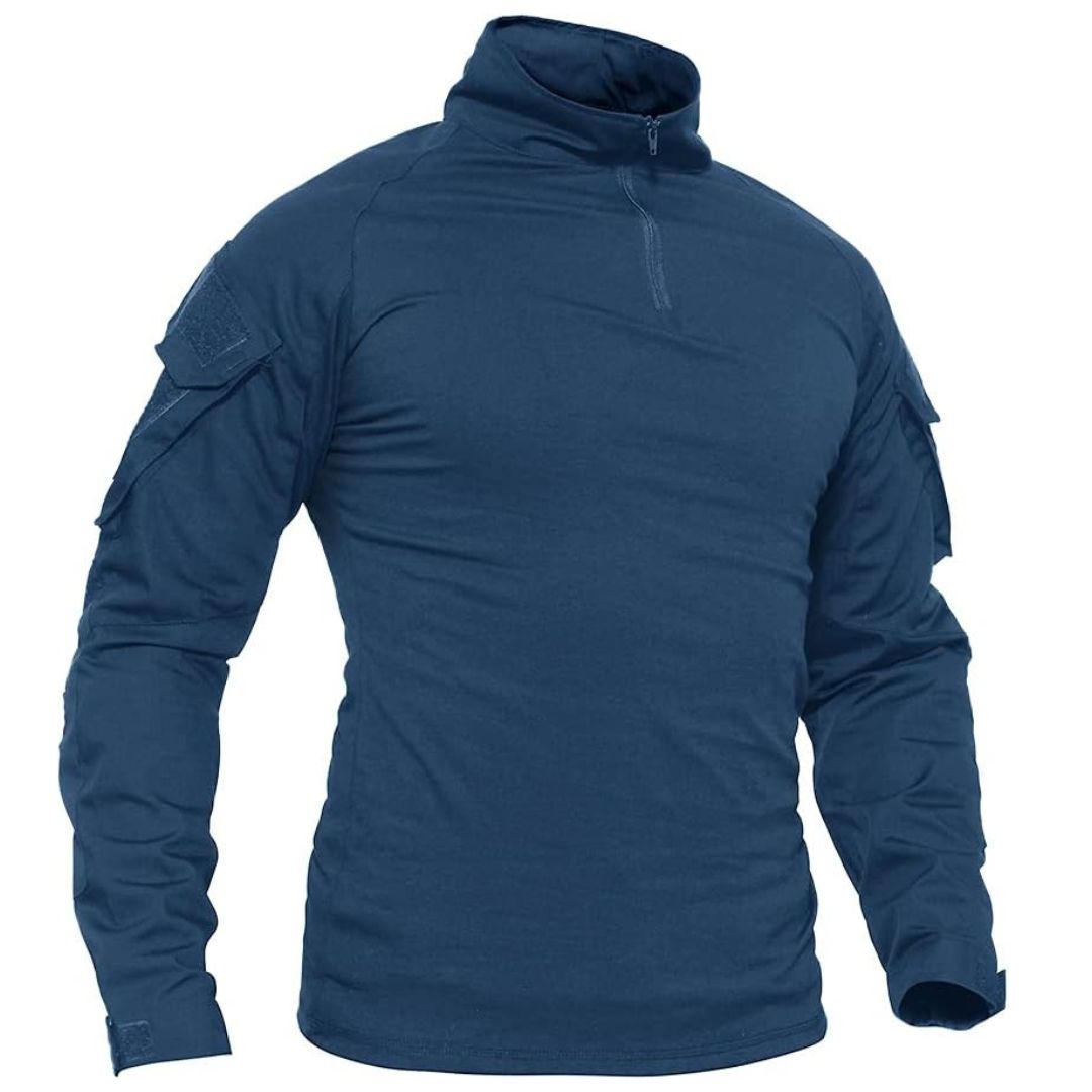 Men's tactical quarter-zip sweatshirt olive green stretch fabric combat fit for airsoft hunting