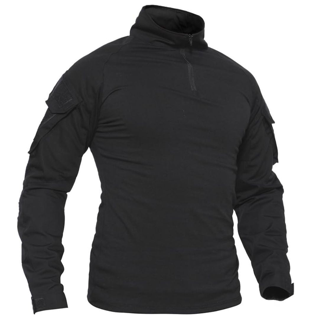 Men's tactical quarter-zip sweatshirt olive stretch fabric slim fit with assault combat design