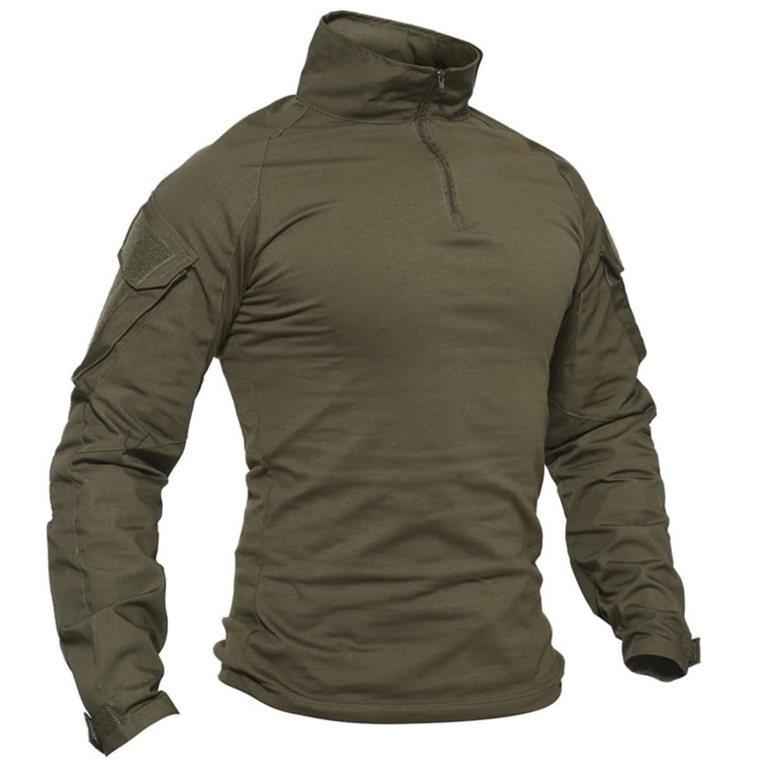 Men's tactical quarter-zip sweatshirt gray stretch fabric combat cut for airsoft hunting