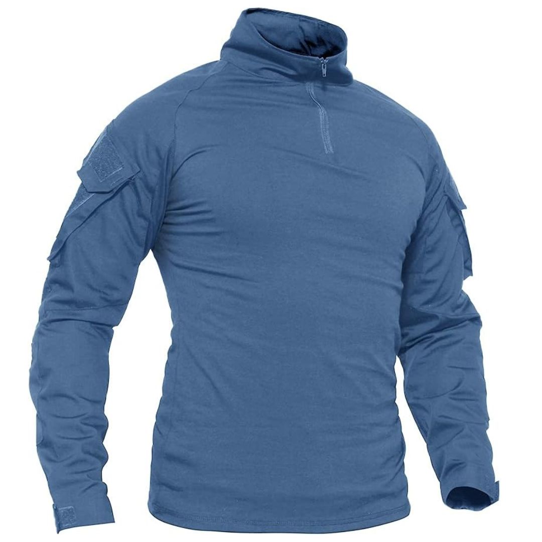 Men's tactical quarter-zip sweatshirt gray stretch fabric combat cut for airsoft hunting