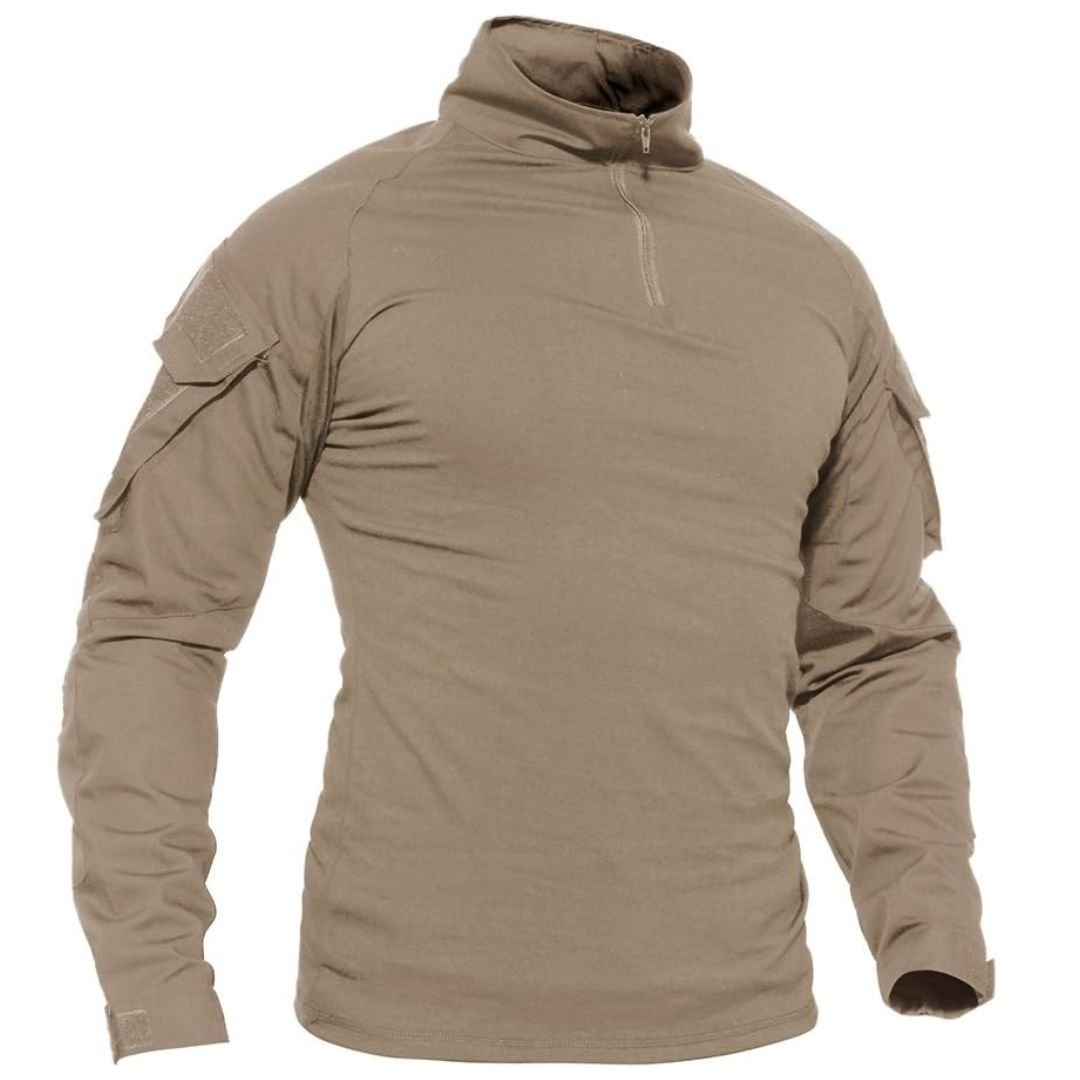 Men's tactical quarter-zip sweatshirt gray stretch fabric combat cut for airsoft hunting