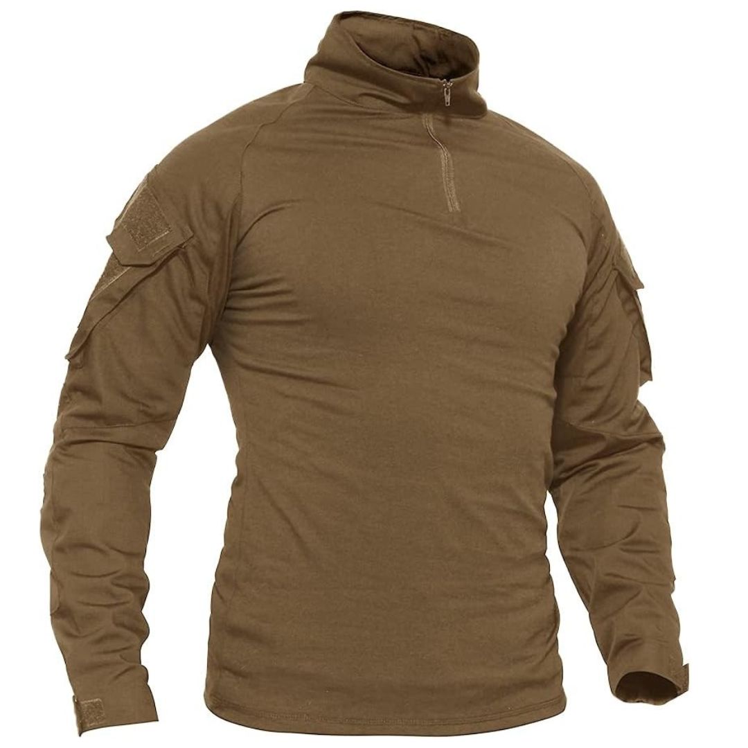 Men's tactical quarter-zip sweatshirt gray stretch fabric slim fit with assault collar for hunting