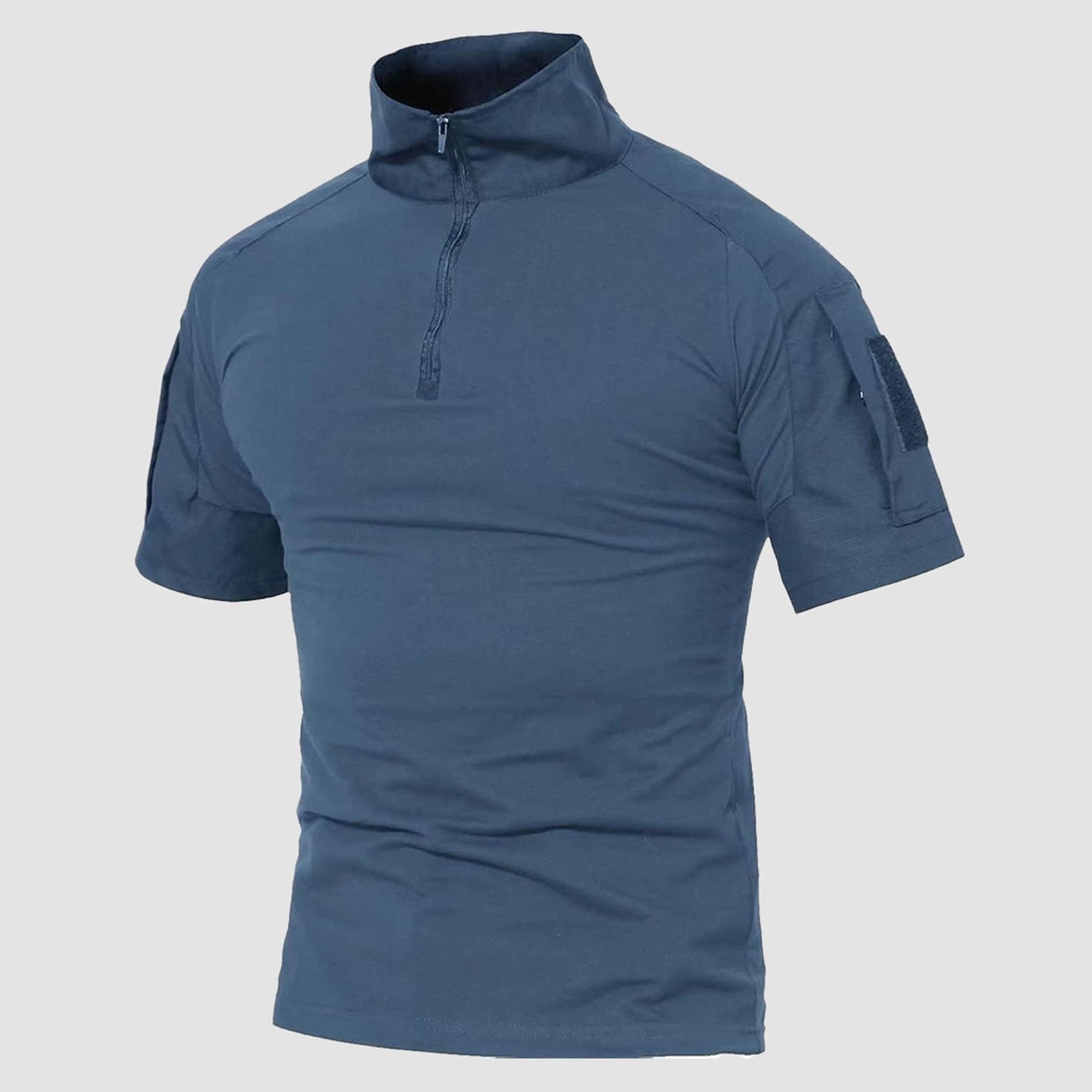 Men's slim fit camo tactical quarter-zip shirt with abrasion-resistant utility sleeves