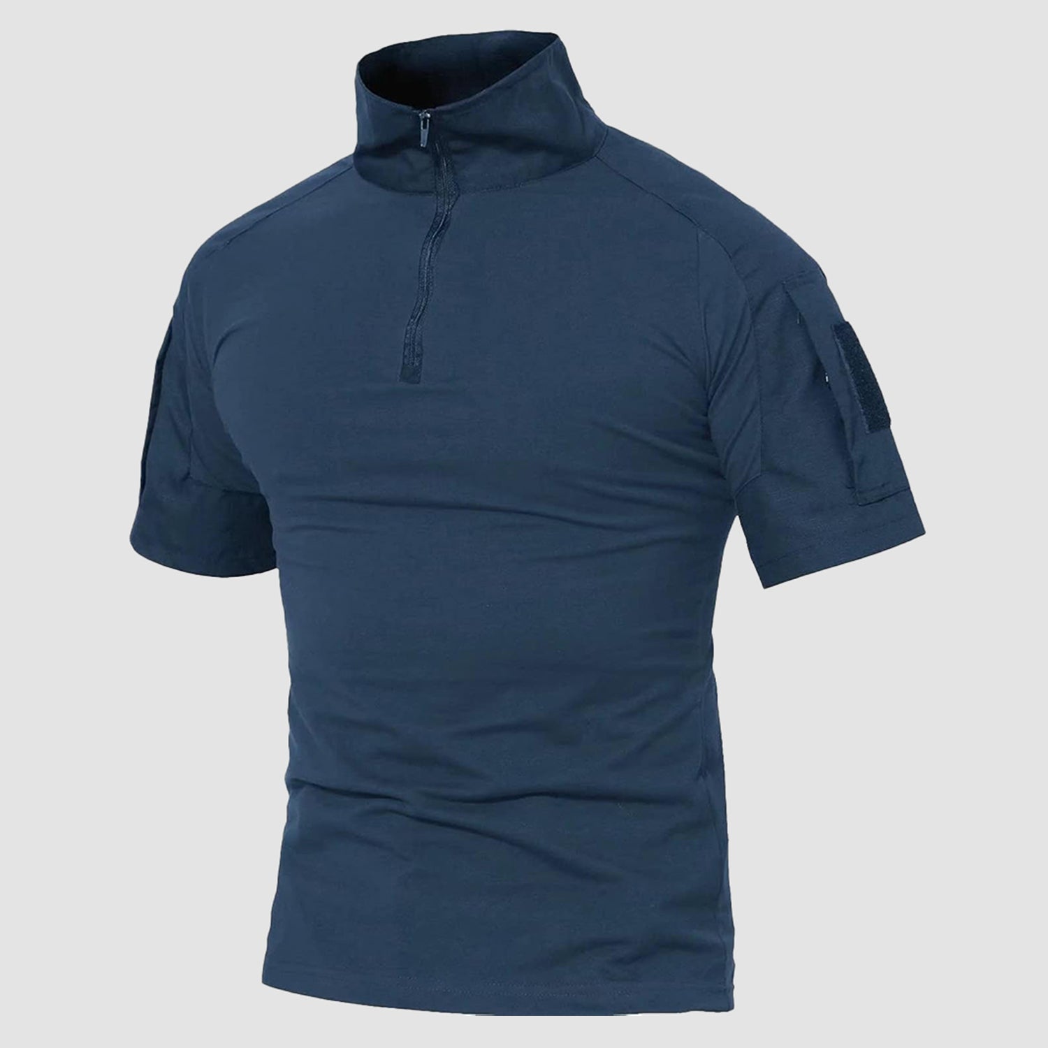 Men's slim fit camo tactical quarter-zip shirt with abrasion-resistant utility sleeves