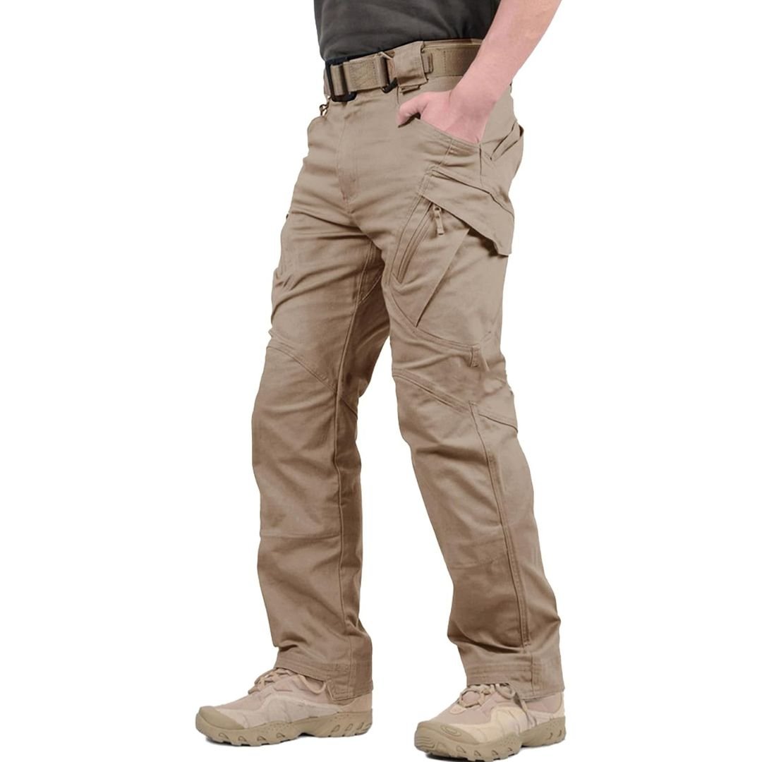Men's lightweight stretch cotton tactical cargo pants with 9-pocket design for outdoor activities