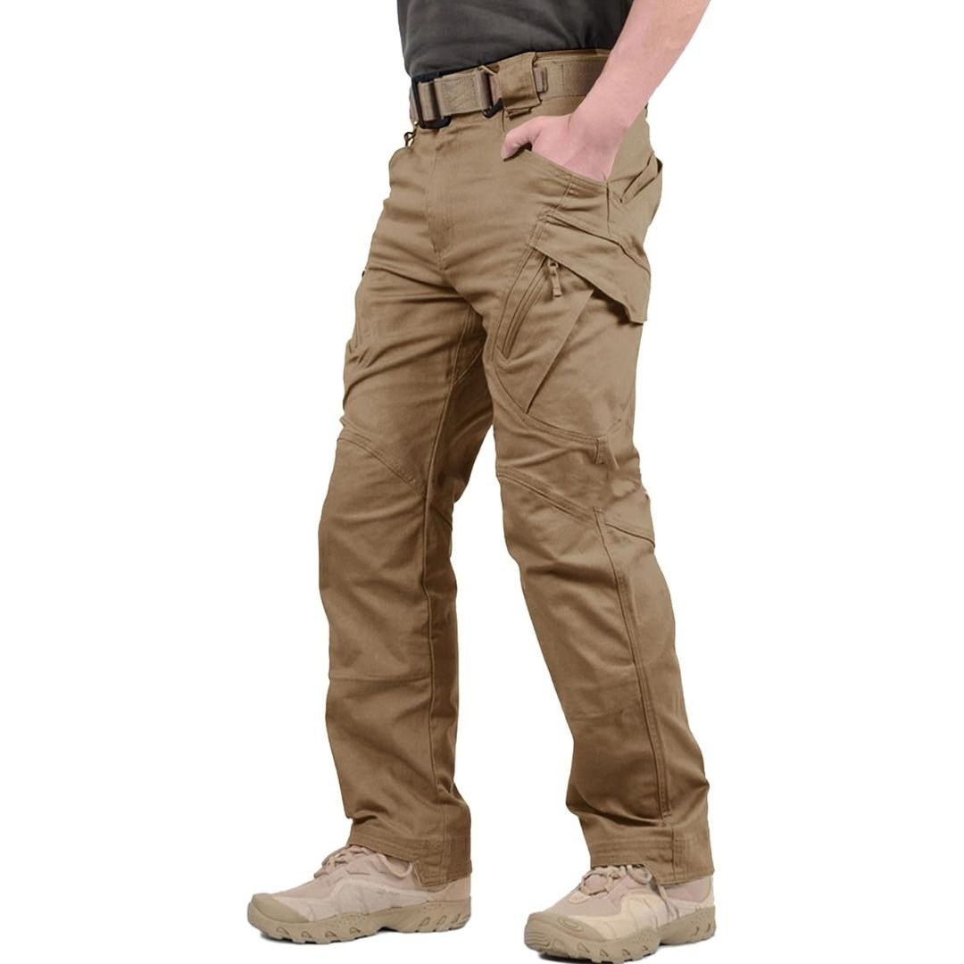 Men's lightweight stretch cotton tactical cargo pants with 9-pocket utility design for outdoor activities