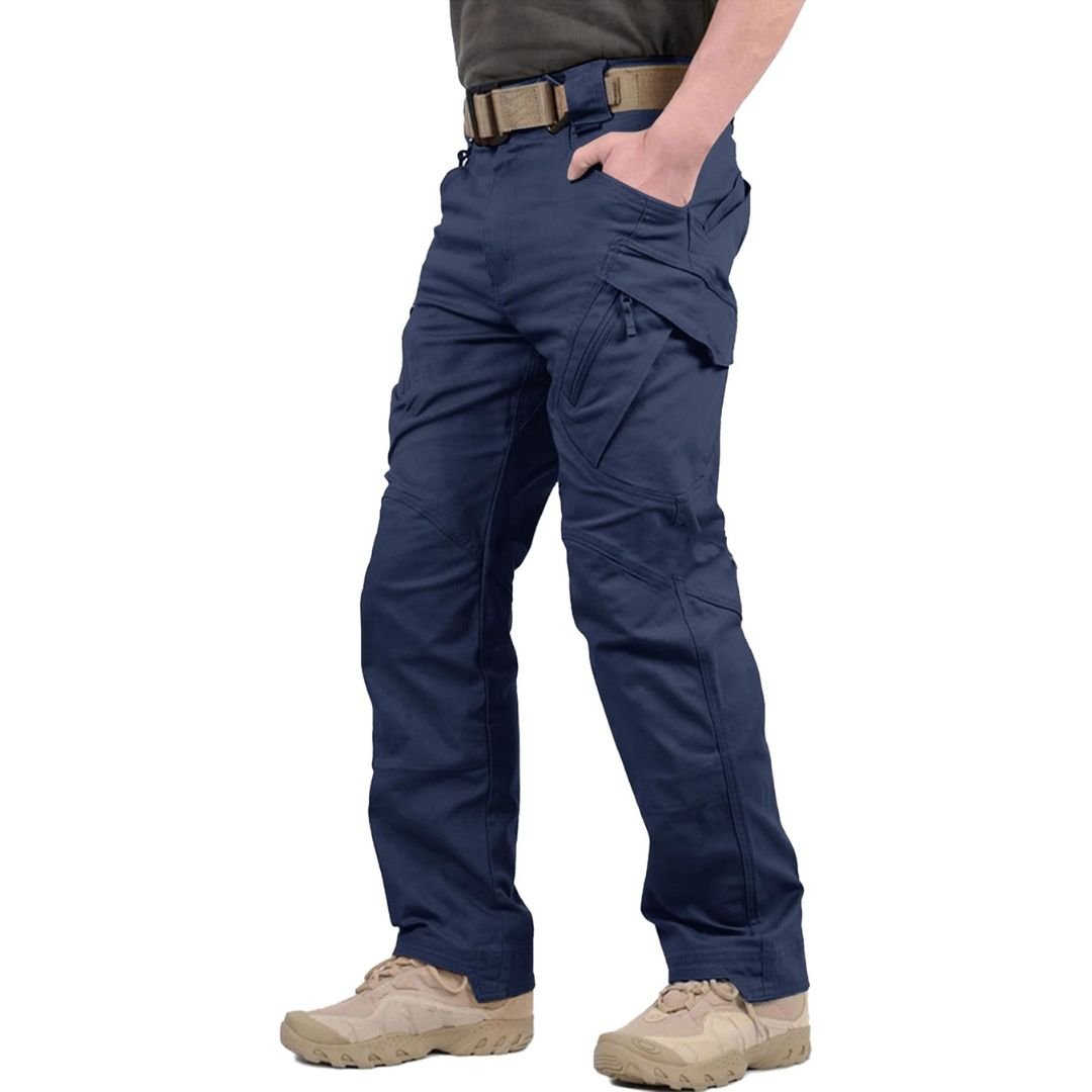 Men's lightweight stretch cotton tactical cargo pants with 9-pocket design for outdoor activities