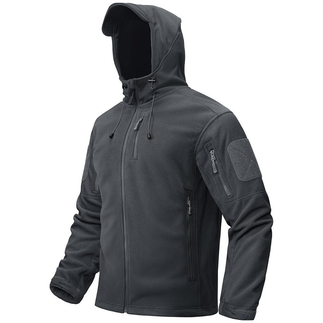 Men's tactical fleece hoodie jacket, windproof full fleece lined winter coat for outdoor use