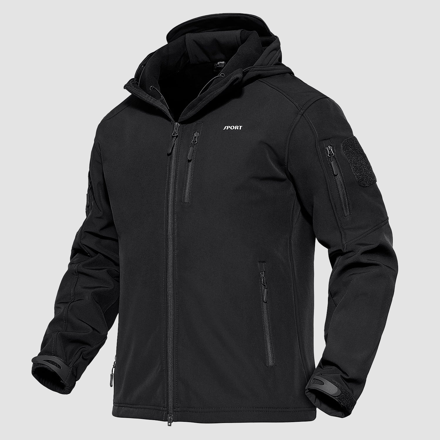 Men's olive tactical soft-shell jacket fleece-lined water-resistant 6-pocket outdoor adventure wear
