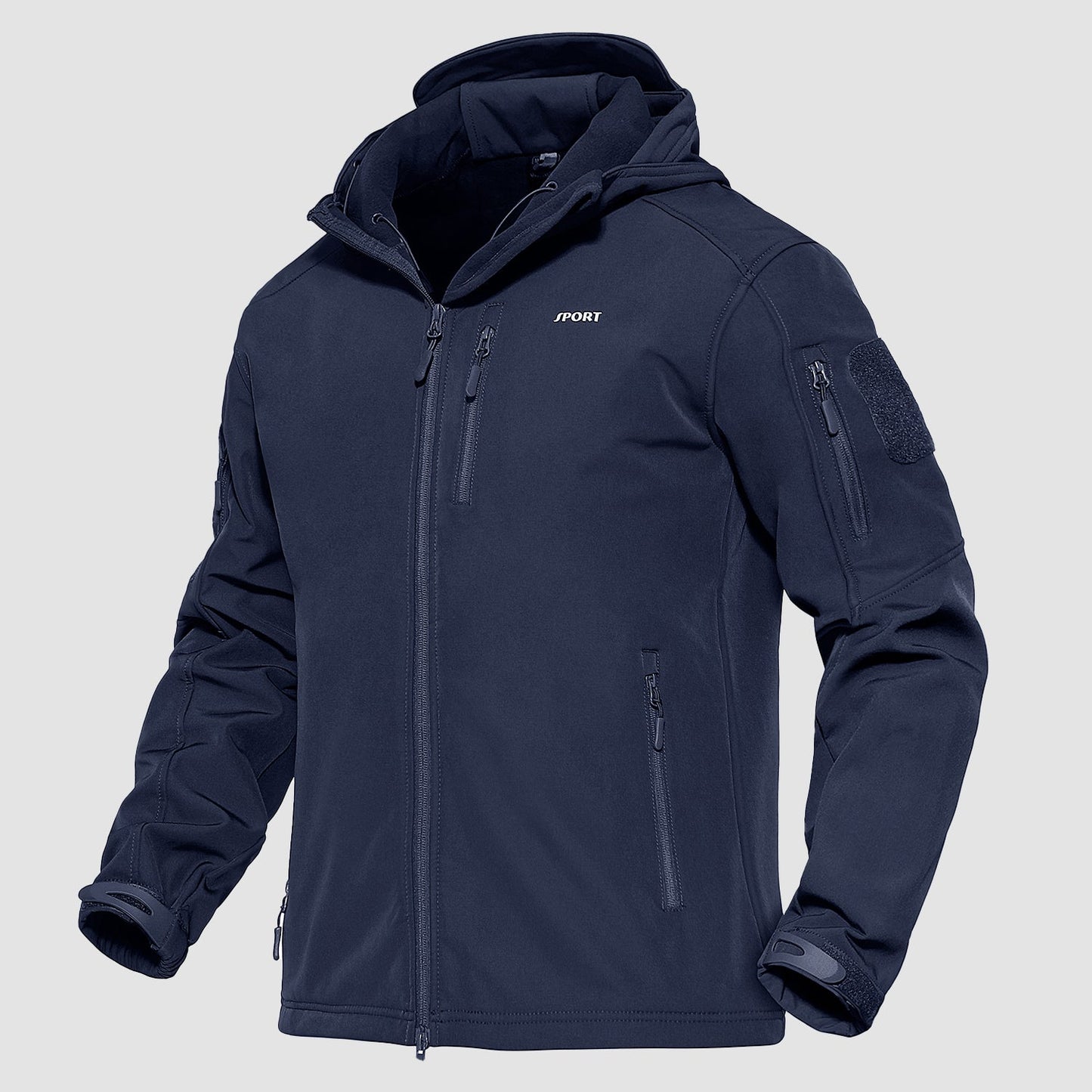 Men's olive tactical soft-shell jacket, fleece-lined, water-resistant, 6-pocket outdoor design