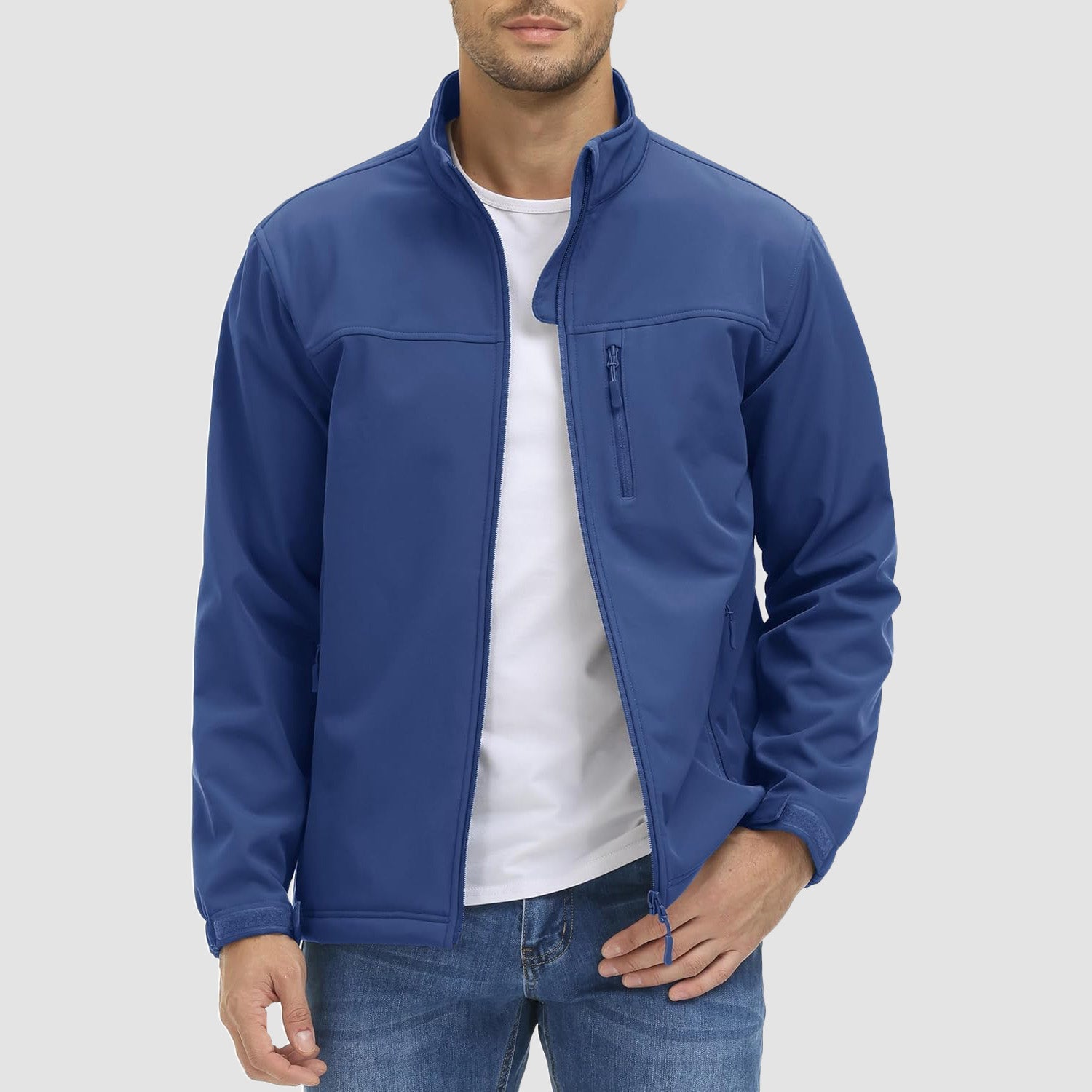 Men's tactical soft shell winter jacket with fleece lining, stretch fit, and abrasion-resistant panels
