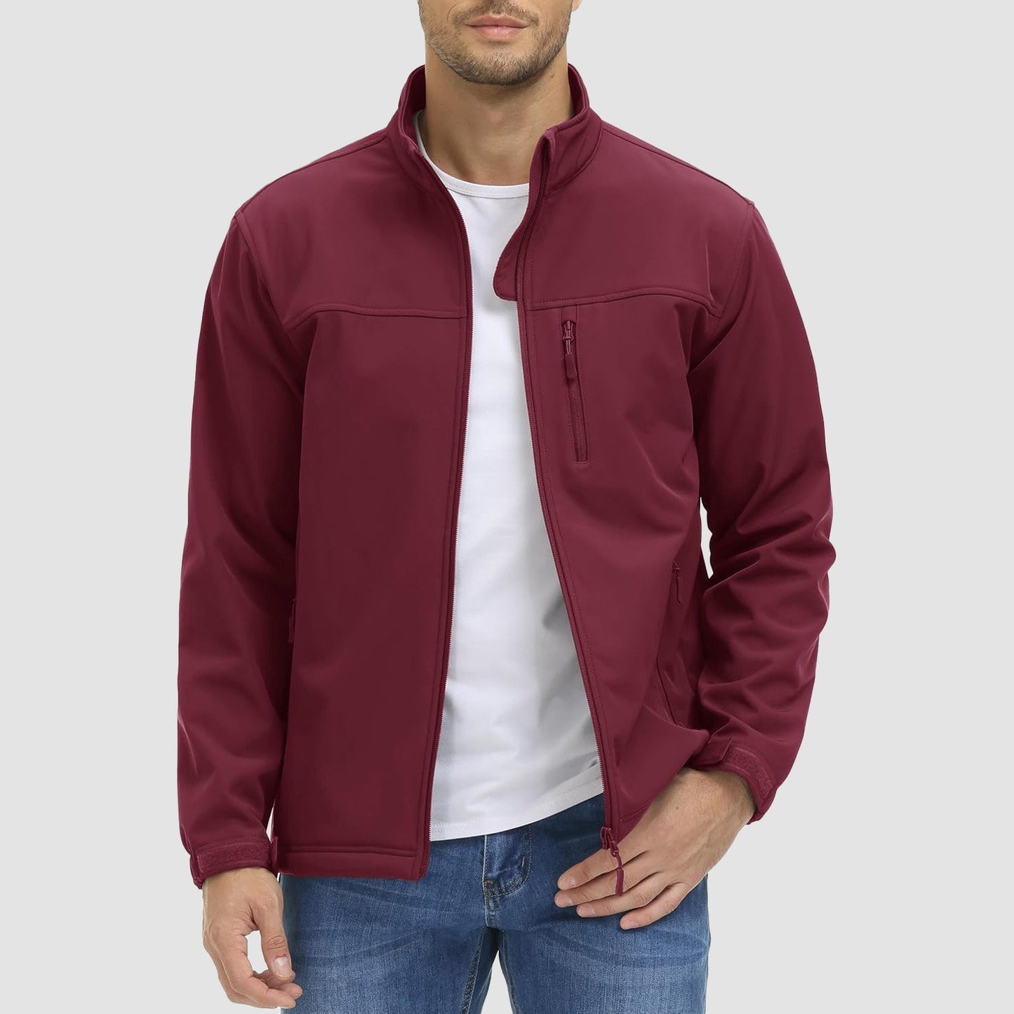 Men's tactical soft shell winter jacket with fleece lining, stretch fit, and abrasion-resistant exterior