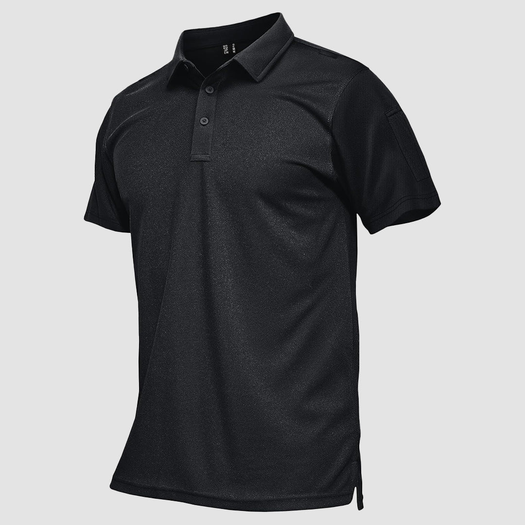 Men's navy tactical polo shirt UPF 50+ quick-dry performance fit with moisture-wicking pique fabric