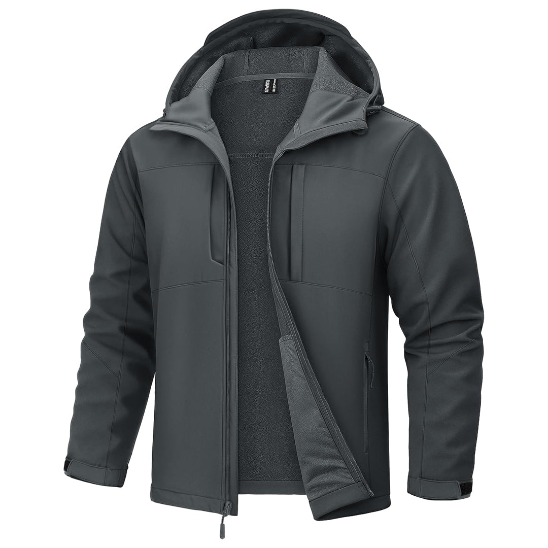 Men's black hooded tactical softshell jacket waterproof windproof 4-way stretch lightweight outdoor coat