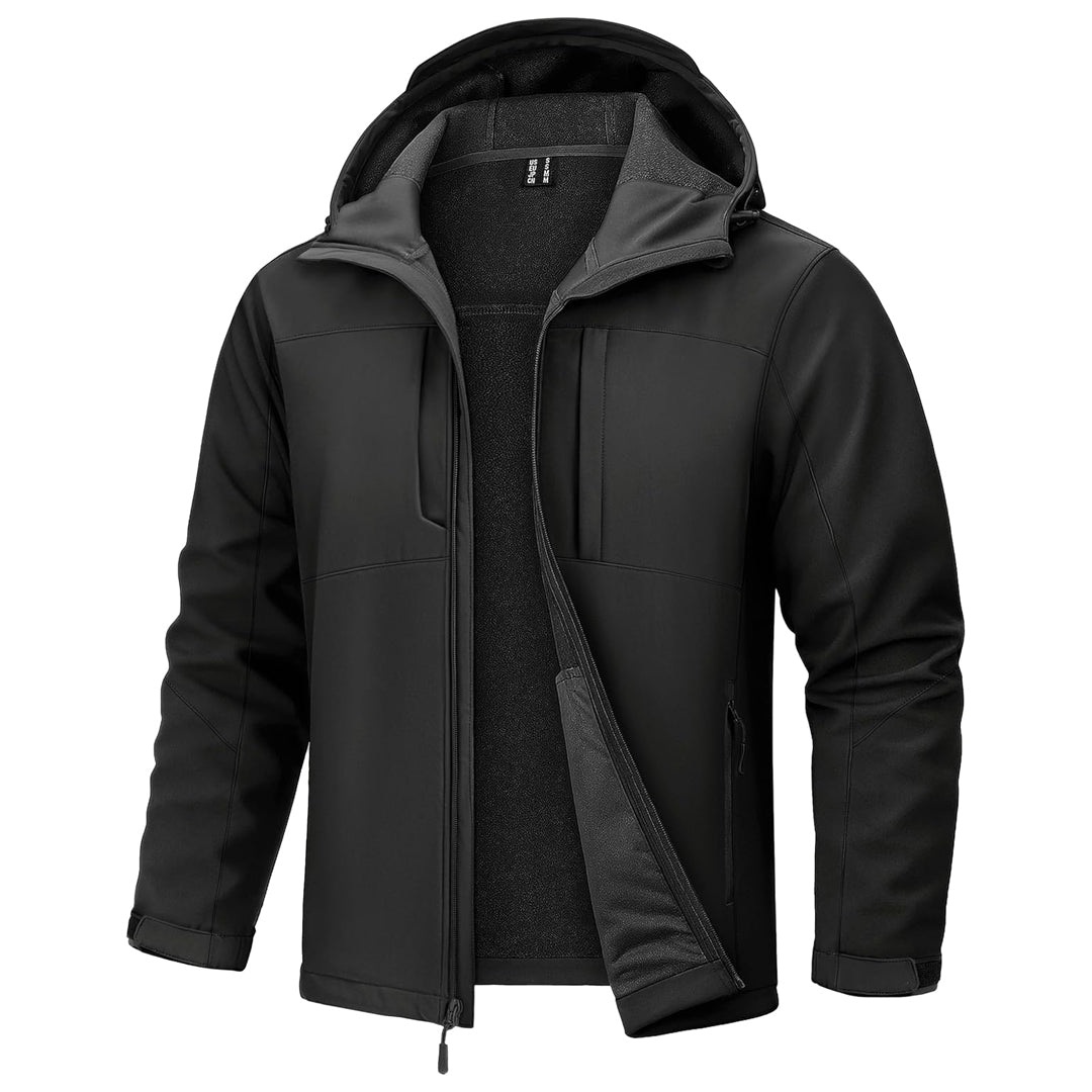 Men's tactical softshell hooded jacket, waterproof windproof 4-way stretch, lightweight outdoor coat