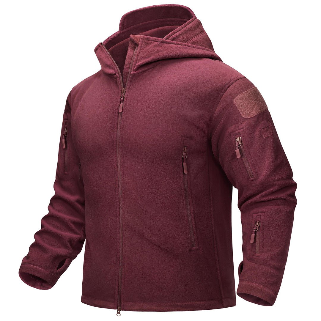 Men's tactical thermal bomber jacket fleece-lined windproof hoodie stand collar outdoor adventure coat