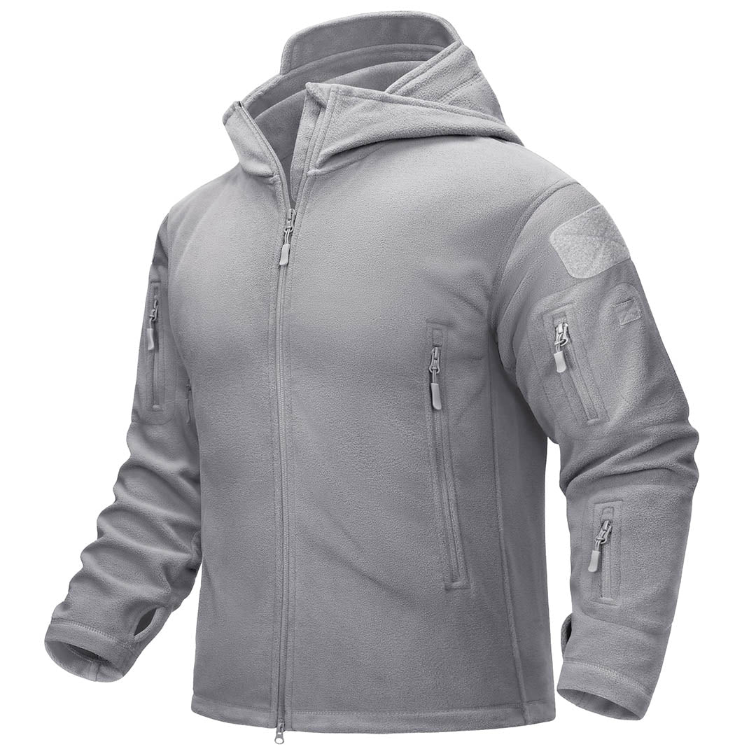 Men's tactical thermal bomber jacket windproof fleece hoodie stand-up collar outdoor adventure coat