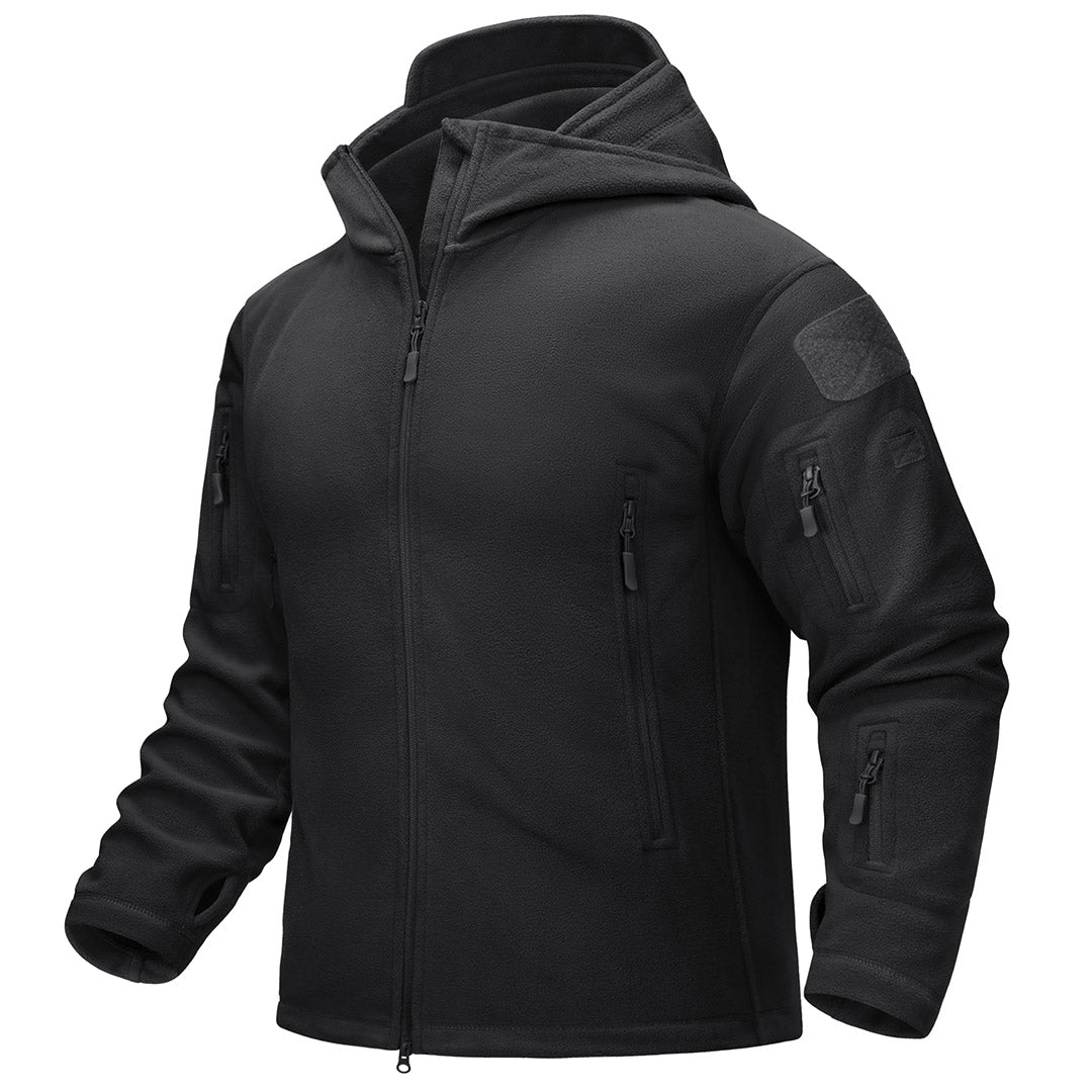 Men's tactical thermal bomber jacket windproof fleece hood stand-up collar outdoor adventure